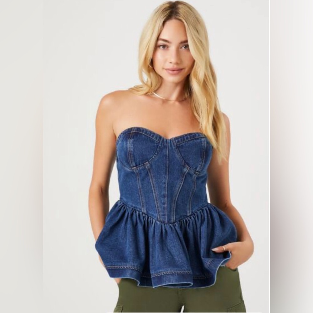 Denim Bustier Flounce Tube Top